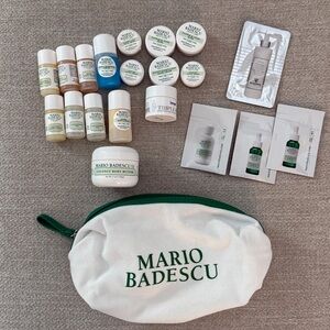 NEW Mario Badescu Green and White Pouch with samples